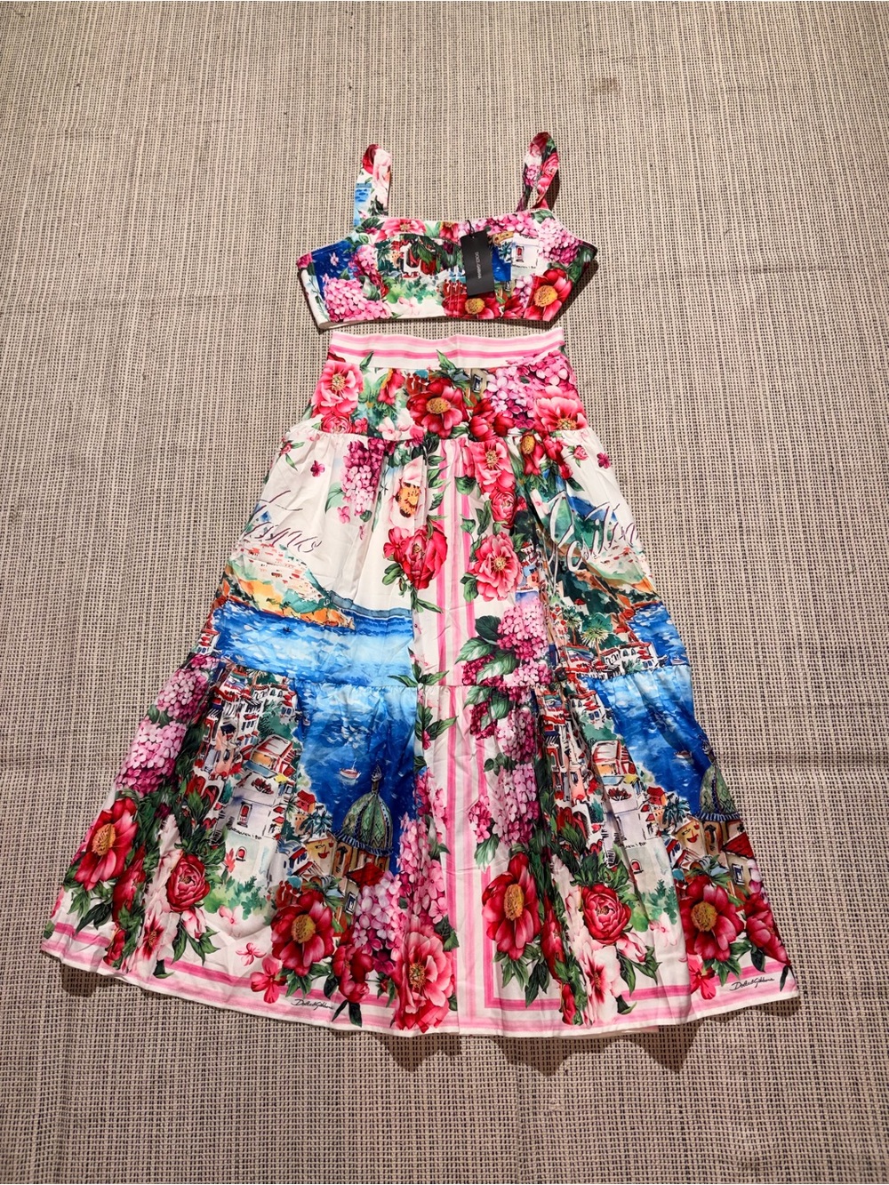 DOLCE & GABBANA Women's Floral Cotton-Blend Poplin Crop Top & Skirt Size 2XL